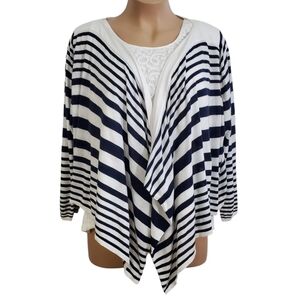 Avenue Open Front Cardigan Sweater Sz 26/28 Blue & White Stripes ~ Pre-Owned